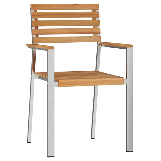 vidaXL Garden Chair 2 pcs Solid Teak Wood and Stainless Steel 2