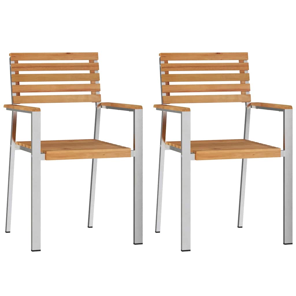 vidaXL Garden Chair 2 pcs Solid Teak Wood and Stainless Steel 4