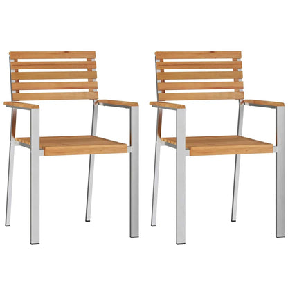 vidaXL Garden Chair 2 pcs Solid Teak Wood and Stainless Steel 4