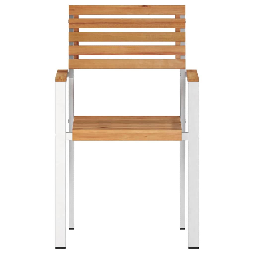 vidaXL Garden Chair 2 pcs Solid Teak Wood and Stainless Steel 5