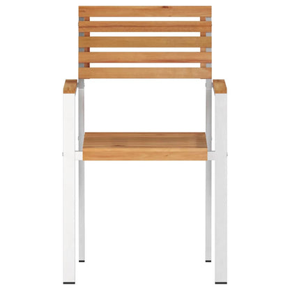 vidaXL Garden Chair 2 pcs Solid Teak Wood and Stainless Steel 5