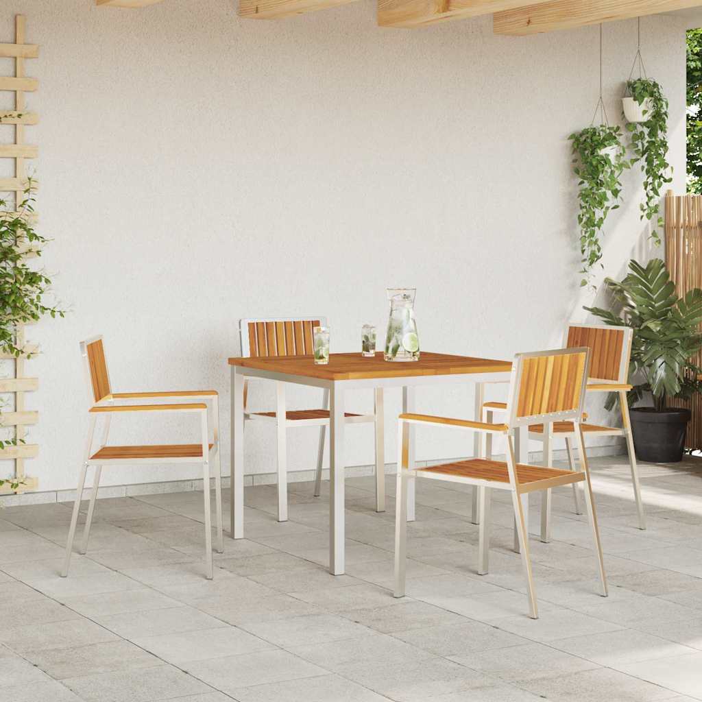 vidaXL Garden Chair 4 pcs Solid Acacia Wood and Stainless Steel 3