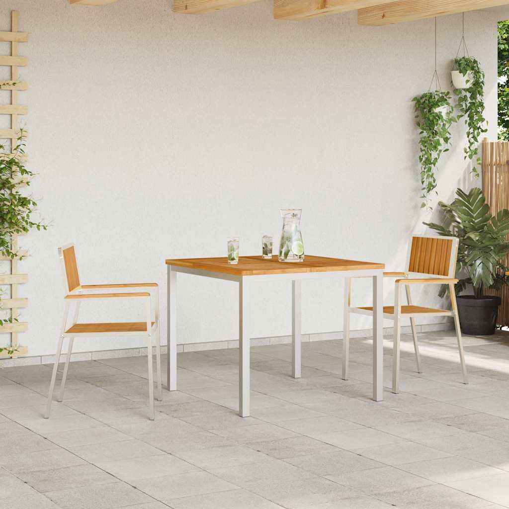 vidaXL Garden Chair 2 pcs Solid Teak Wood and Stainless Steel 3
