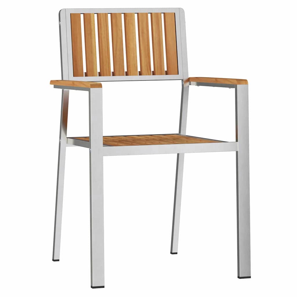 vidaXL Garden Chair 2 pcs Solid Teak Wood and Stainless Steel 4