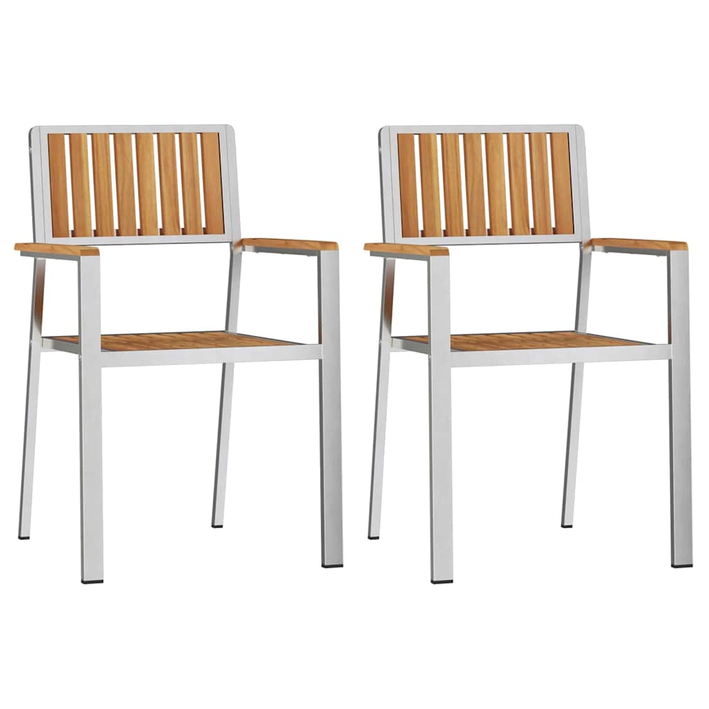 vidaXL Garden Chair 2 pcs Solid Teak Wood and Stainless Steel 2
