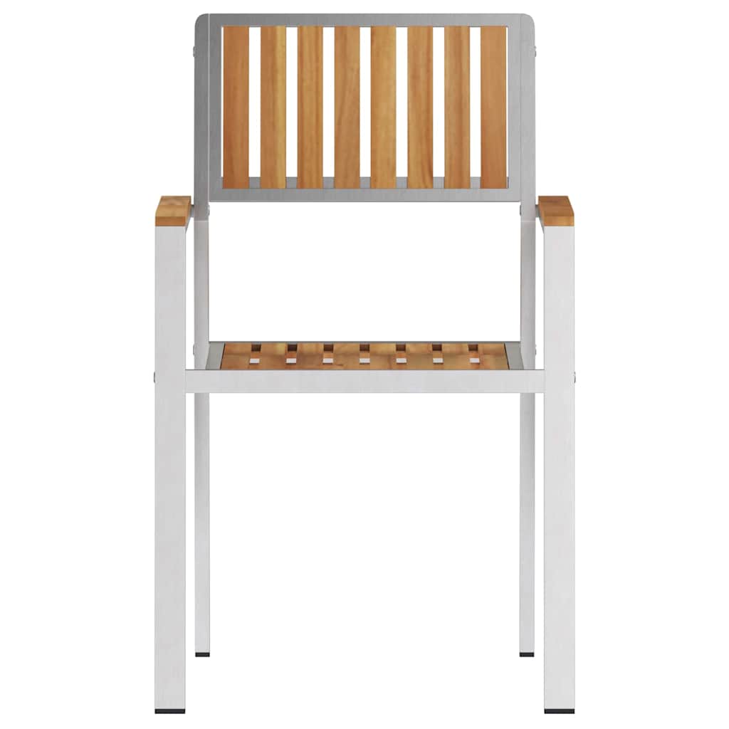 vidaXL Garden Chair 2 pcs Solid Teak Wood and Stainless Steel 5