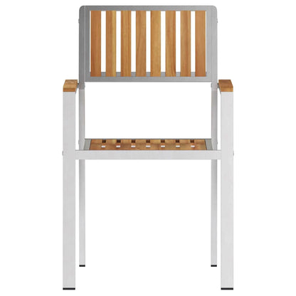 vidaXL Garden Chair 2 pcs Solid Teak Wood and Stainless Steel 5