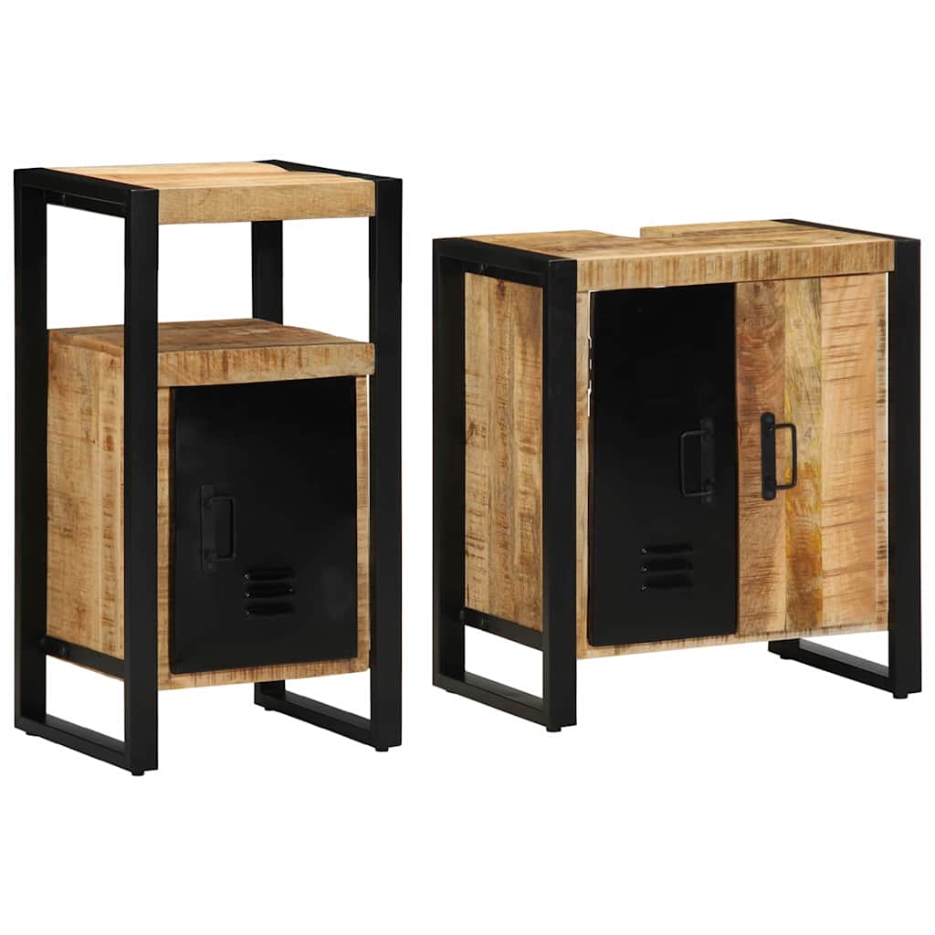 vidaXL Bathroom Furniture Set 2 pcs Brown and Black Solid Mango Wood 1