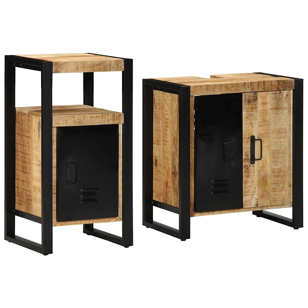 vidaXL Bathroom Furniture Set 2 pcs Brown and Black Solid Mango Wood 2