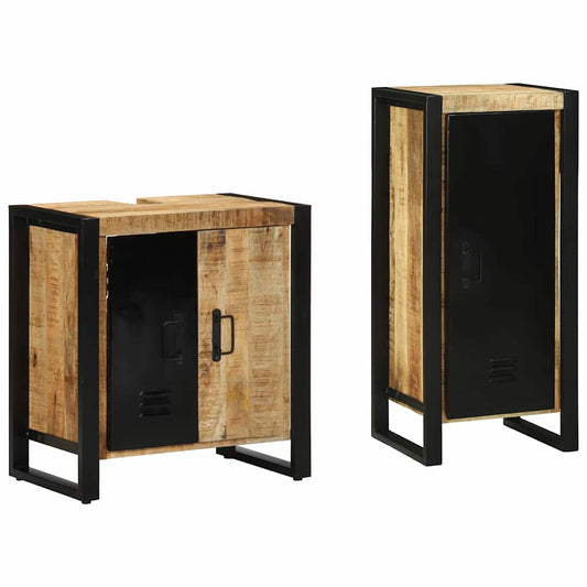 Bathroom Furniture Set 2 pcs Brown and Black Solid mango wood