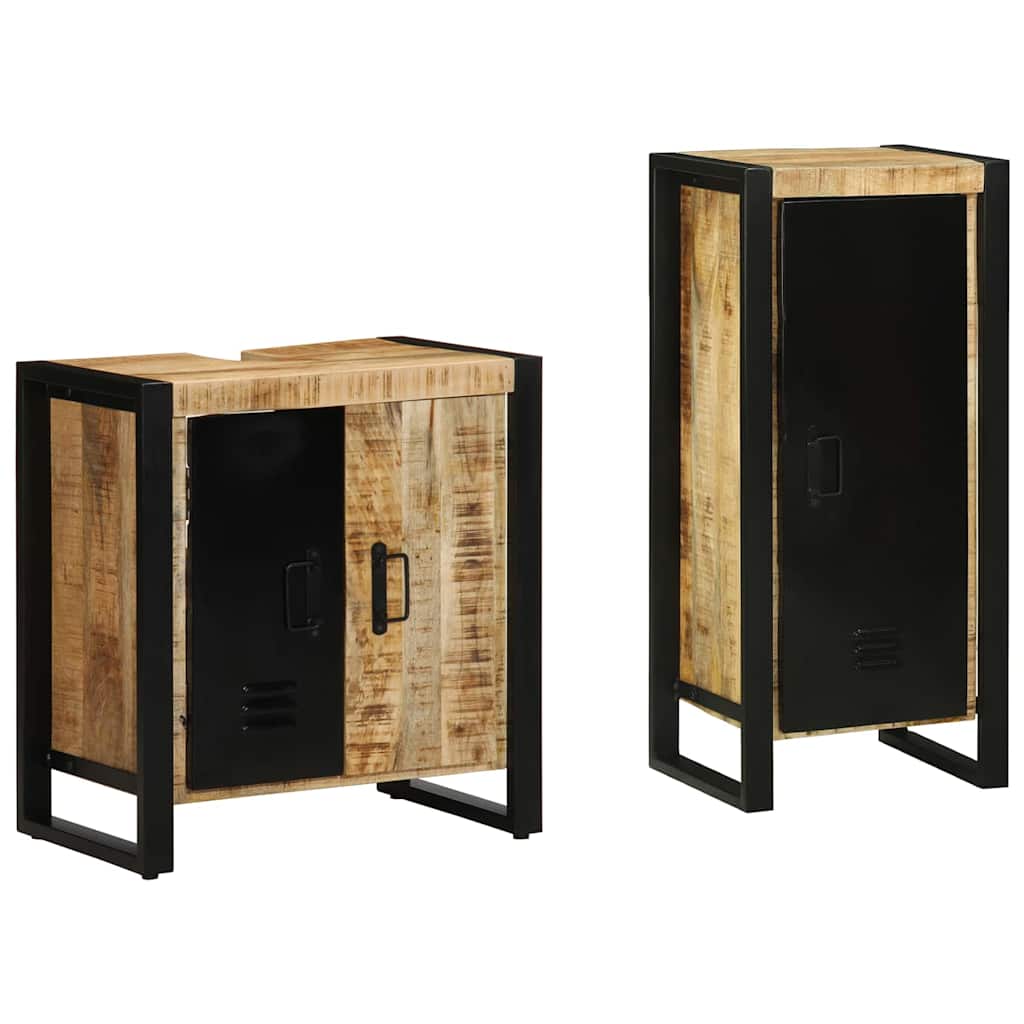 vidaXL Bathroom Furniture Set 2 pcs Brown and Black Solid Mango Wood 2