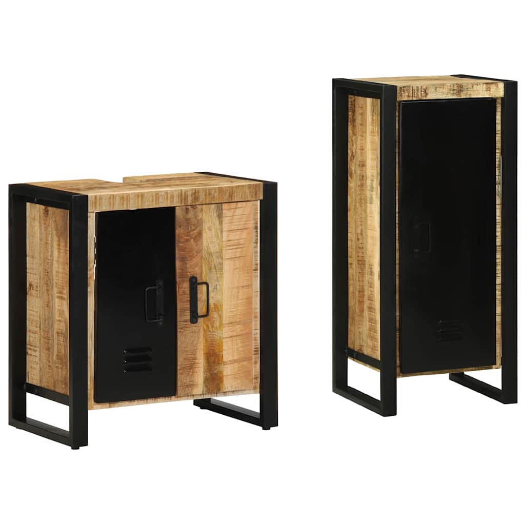 vidaXL Bathroom Furniture Set 2 pcs Brown and Black Solid Mango Wood 3