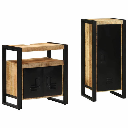 Bathroom Furniture Set 2 pcs Brown and Black Solid mango wood
