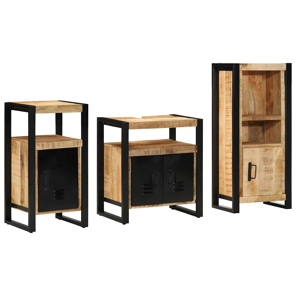 Bathroom Furniture Set 3 pcs Brown and Black Solid mango wood