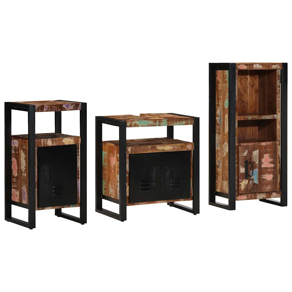 Bathroom Furniture Set 3 pcs Brown and Black Solid reclaimed wood