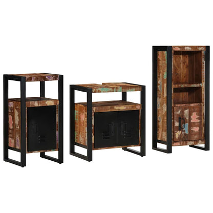Bathroom Furniture Set 3 pcs Brown and Black Solid reclaimed wood