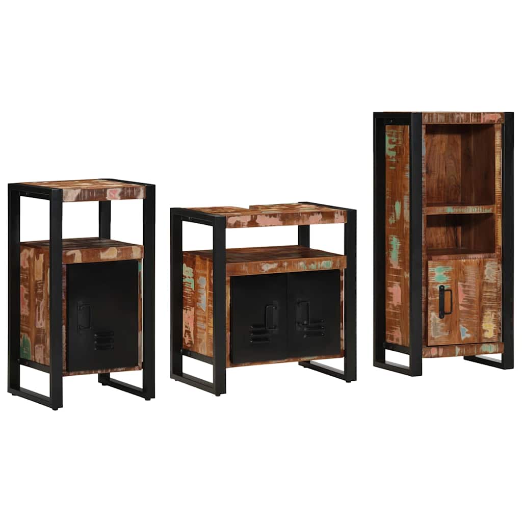 Bathroom Furniture Set 3 pcs Brown and Black Solid reclaimed wood