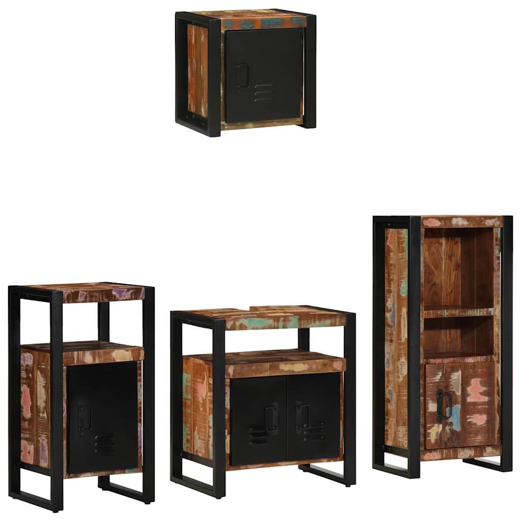 Bathroom Furniture Set 4 pcs Brown and Black Solid reclaimed wood