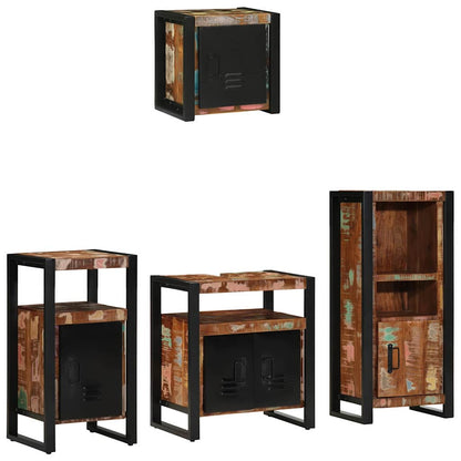 Bathroom Furniture Set 4 pcs Brown and Black Solid reclaimed wood