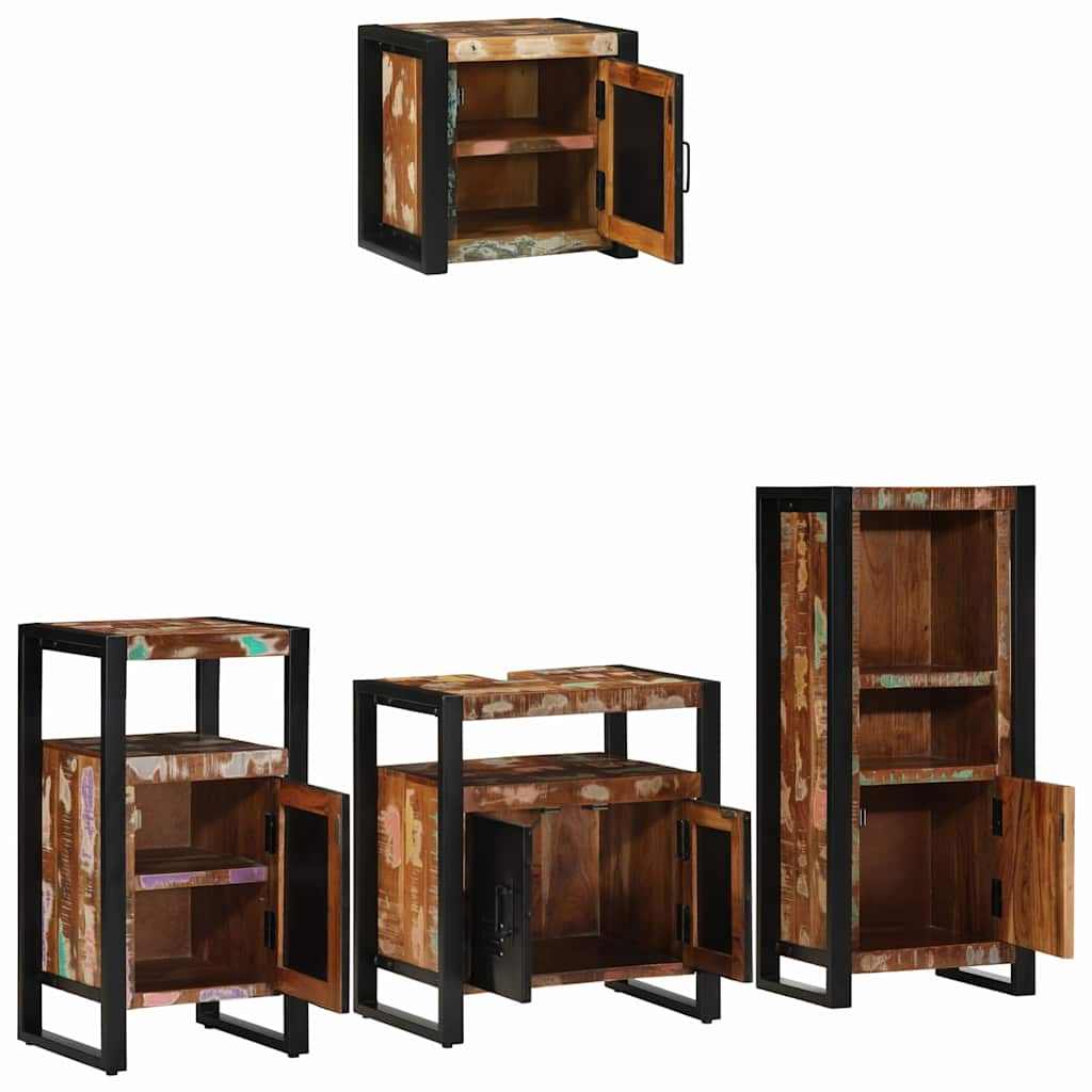 Bathroom Furniture Set 4 pcs Brown and Black Solid reclaimed wood