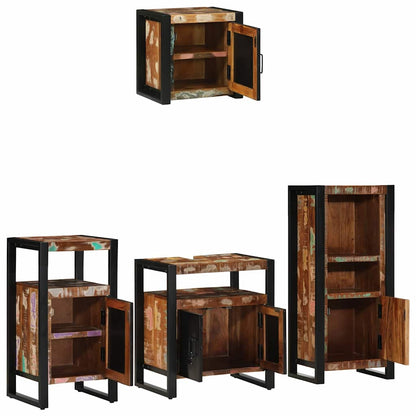 Bathroom Furniture Set 4 pcs Brown and Black Solid reclaimed wood