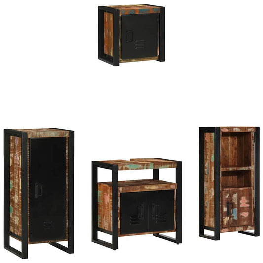 Bathroom Furniture Set 4 pcs Brown and Black Solid reclaimed wood