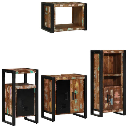 Bathroom Furniture Set 4 pcs Brown and Black Solid reclaimed wood