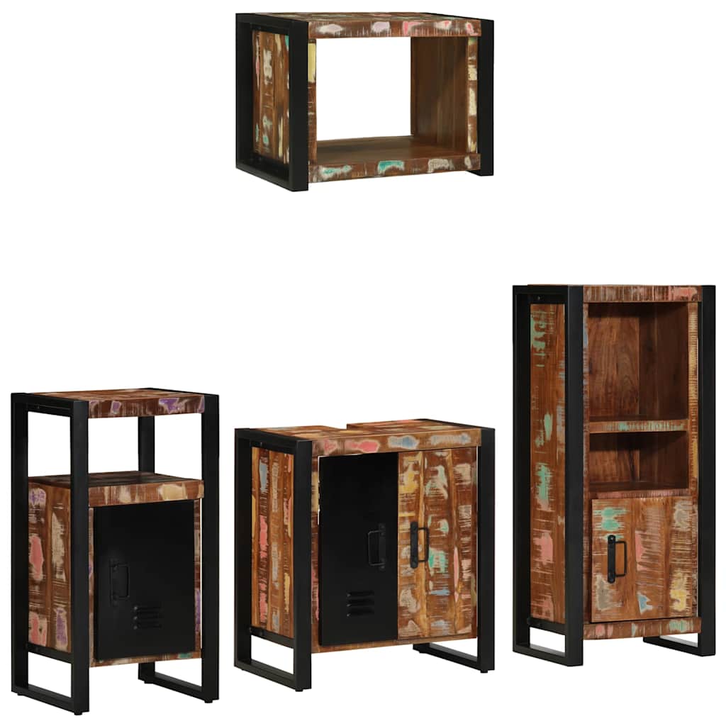 Bathroom Furniture Set 4 pcs Brown and Black Solid reclaimed wood