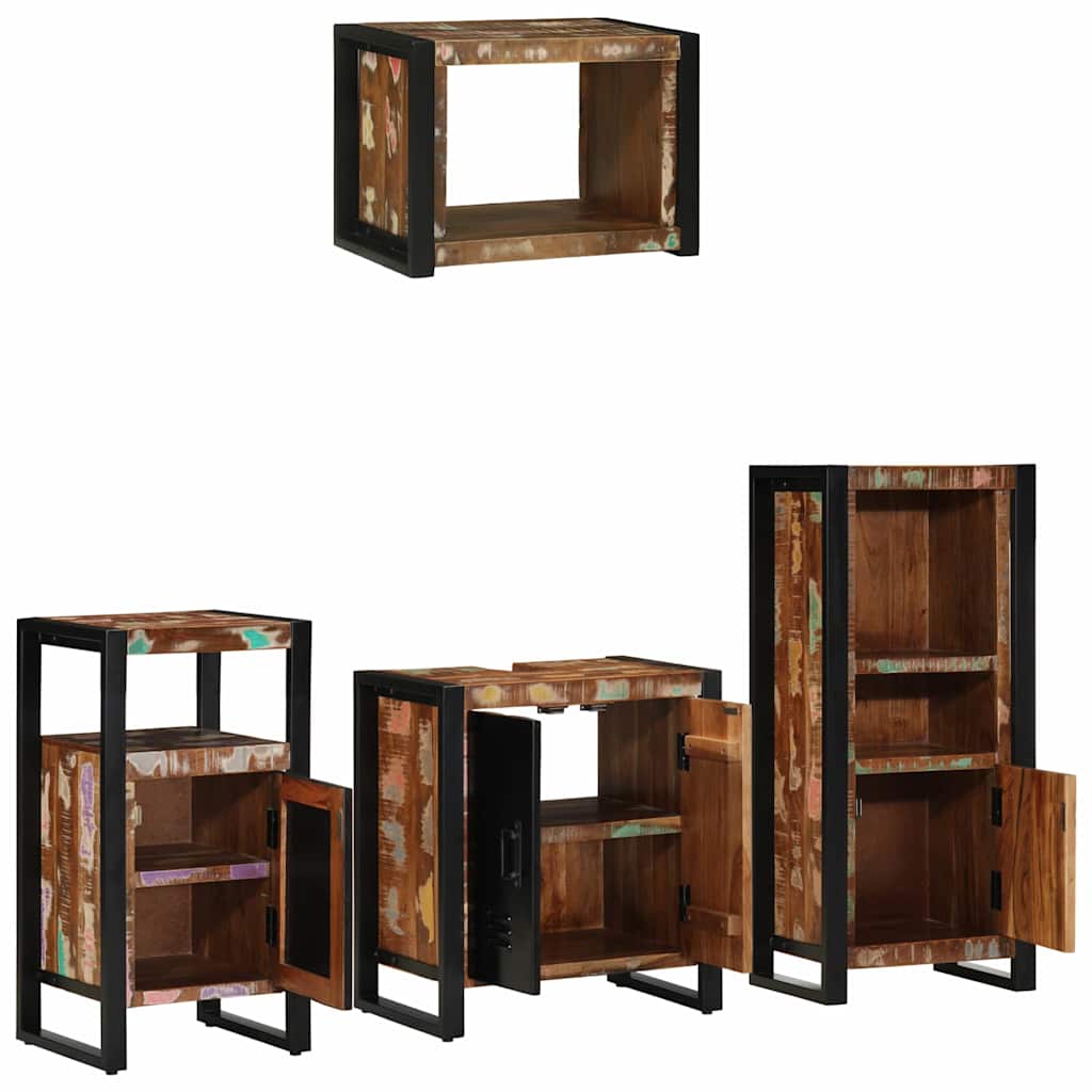 Bathroom Furniture Set 4 pcs Brown and Black Solid reclaimed wood