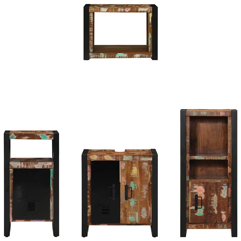 Bathroom Furniture Set 4 pcs Brown and Black Solid reclaimed wood