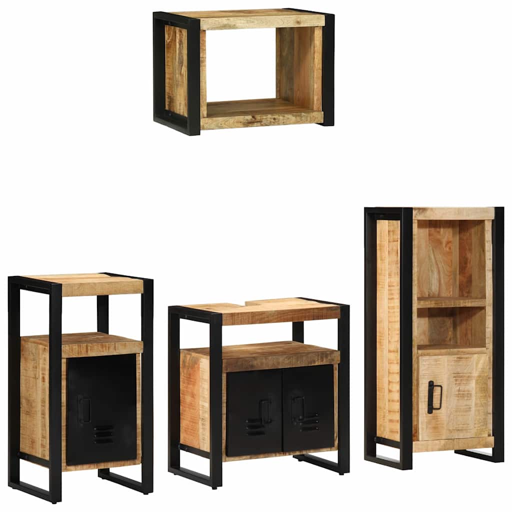 Bathroom Furniture Set 4 pcs Brown and Black Solid mango wood