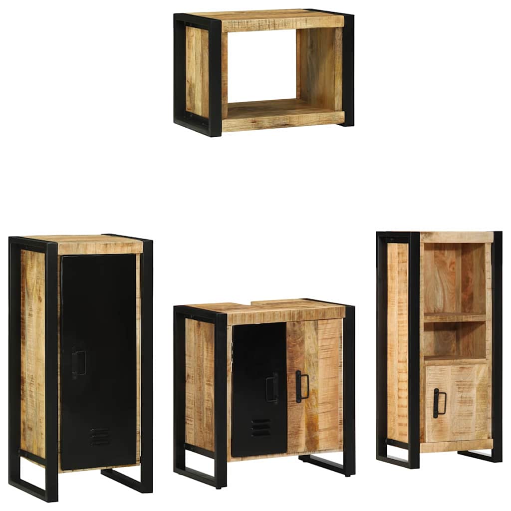 Bathroom Furniture Set 4 pcs Brown and Black Solid mango wood