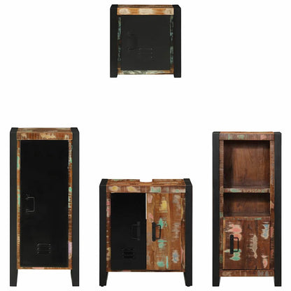 Bathroom Furniture Set 4 pcs Brown and Black Solid reclaimed wood