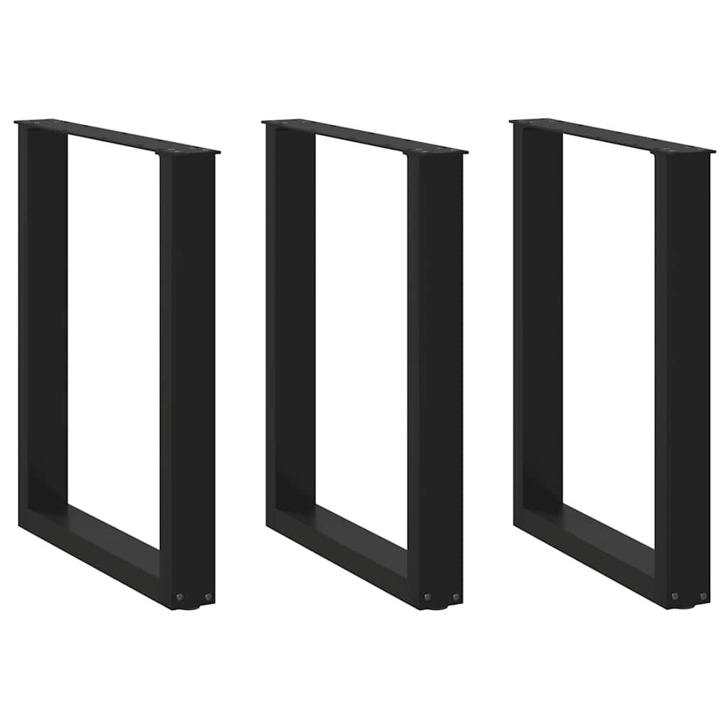 Dining Table Legs U-Shaped Steel 3 pcs Black 70 x (72-73) cm