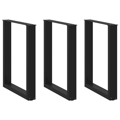 Dining Table Legs U-Shaped Steel 3 pcs Black 70 x (72-73) cm