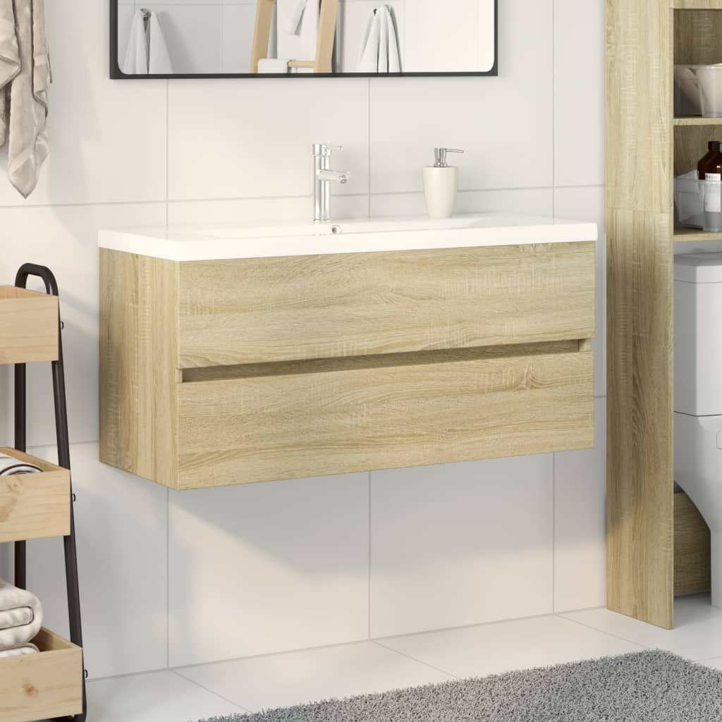 vidaXL 2 Piece Bathroom Furniture Set Ceramic and Engineered Wood 3