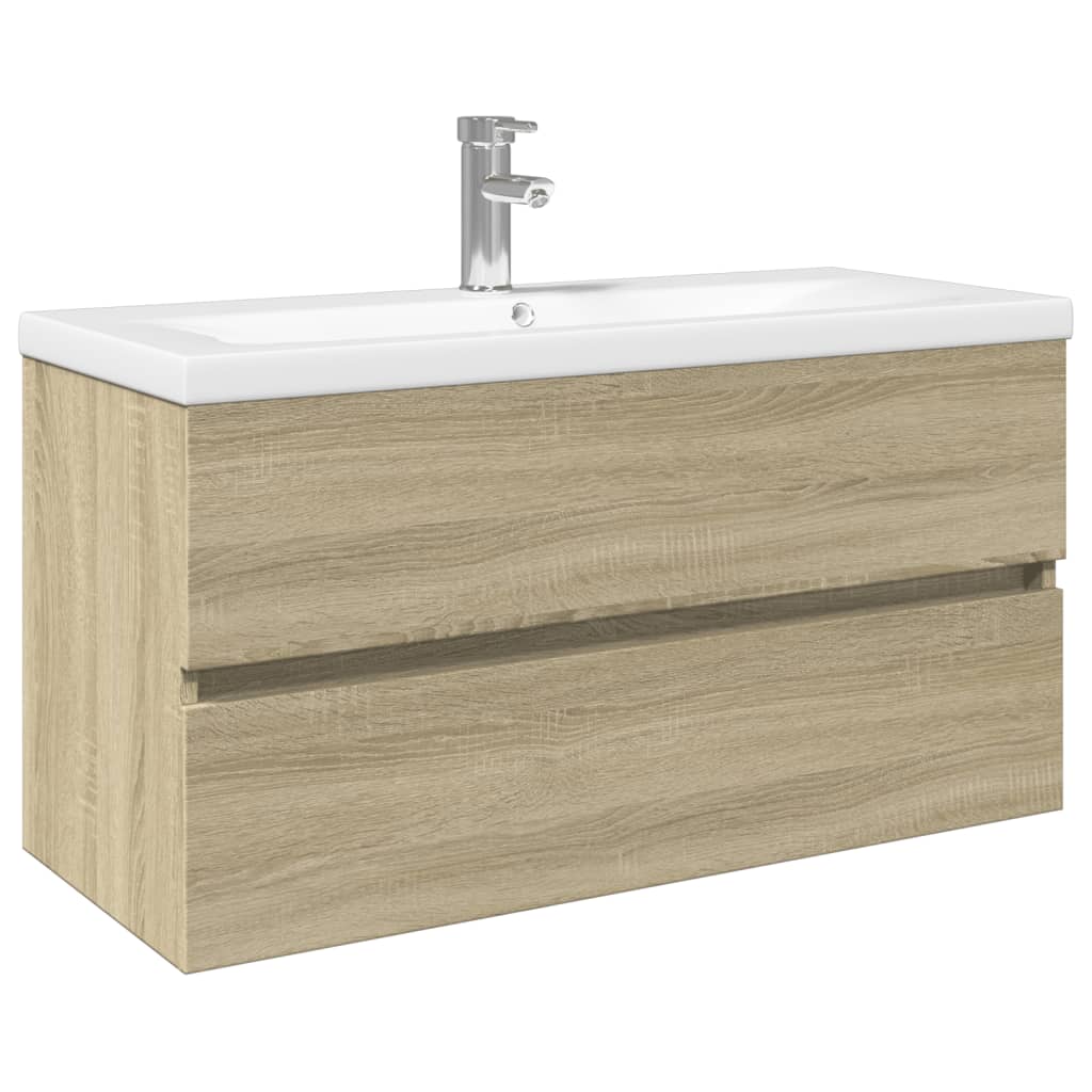 vidaXL 2 Piece Bathroom Furniture Set Ceramic and Engineered Wood 2