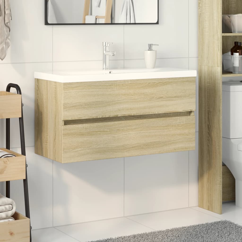 vidaXL 2 Piece Bathroom Furniture Set Ceramic and Engineered Wood 1