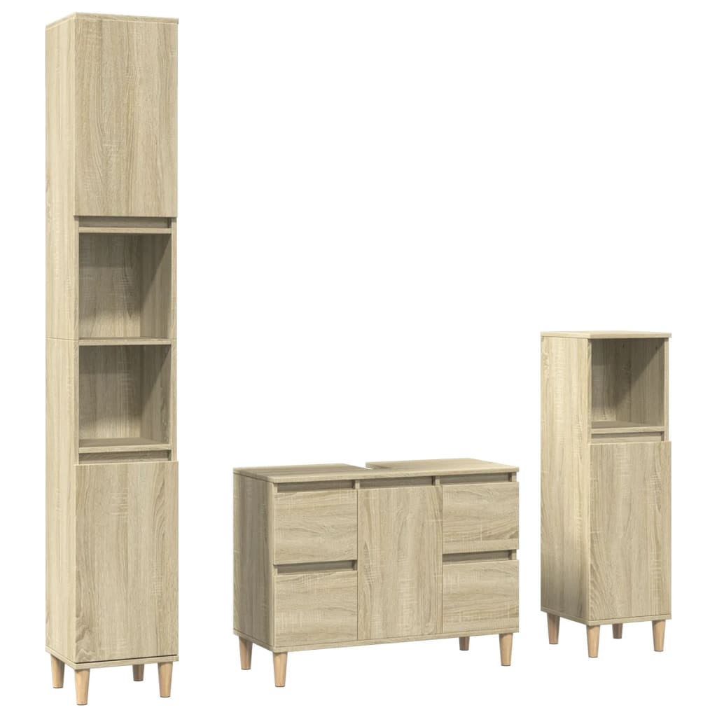 vidaXL 3 Piece Bathroom Furniture Set Sonoma Oak Engineered Wood 2