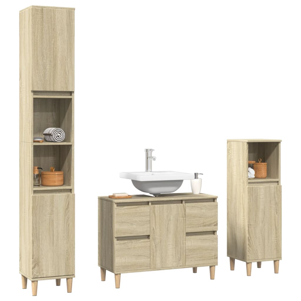 vidaXL 3 Piece Bathroom Furniture Set Sonoma Oak Engineered Wood 3