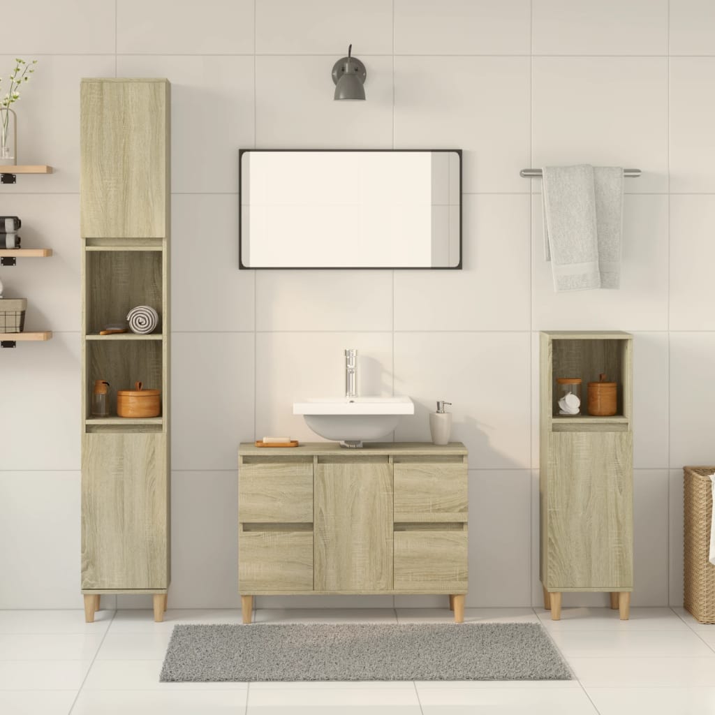 vidaXL 3 Piece Bathroom Furniture Set Sonoma Oak Engineered Wood 1