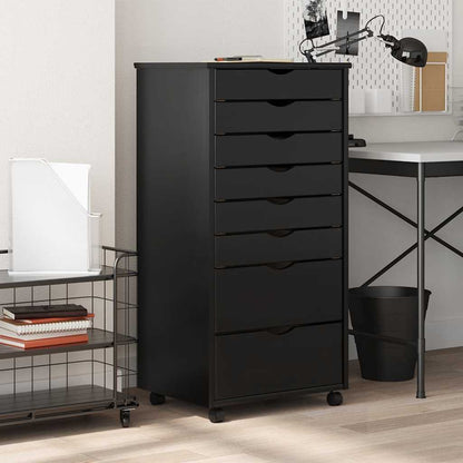 Rolling Cabinet with Drawers "MOSS" Solid Wood Pine Black 53 x 39 x 103 cm