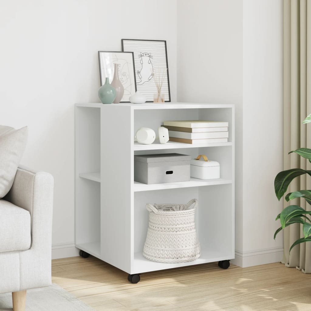 Side Table with Wheels 55x60x78 cm Engineered Wood White