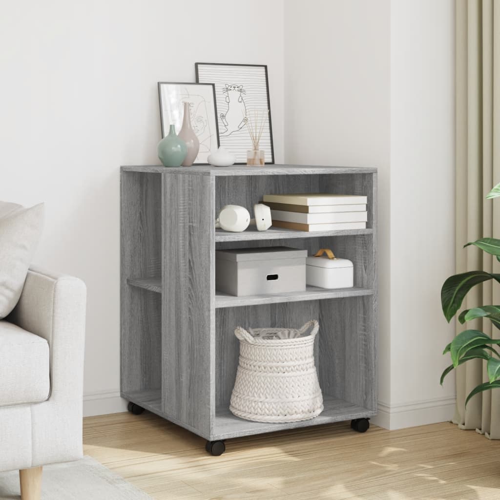 Side Table with Wheels 55x60x78 cm Engineered Wood Grey Sonoma