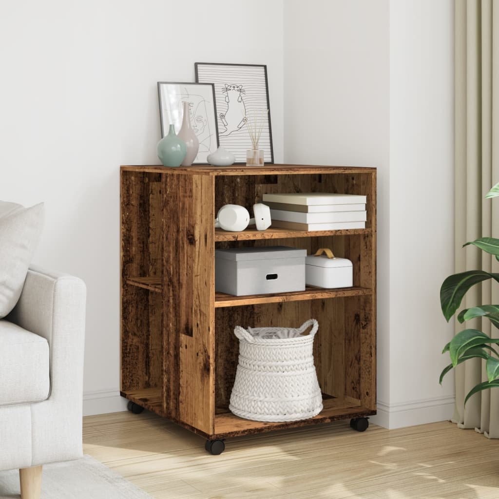 Side Table with Wheels 55x60x78 cm Engineered Wood Old Wood