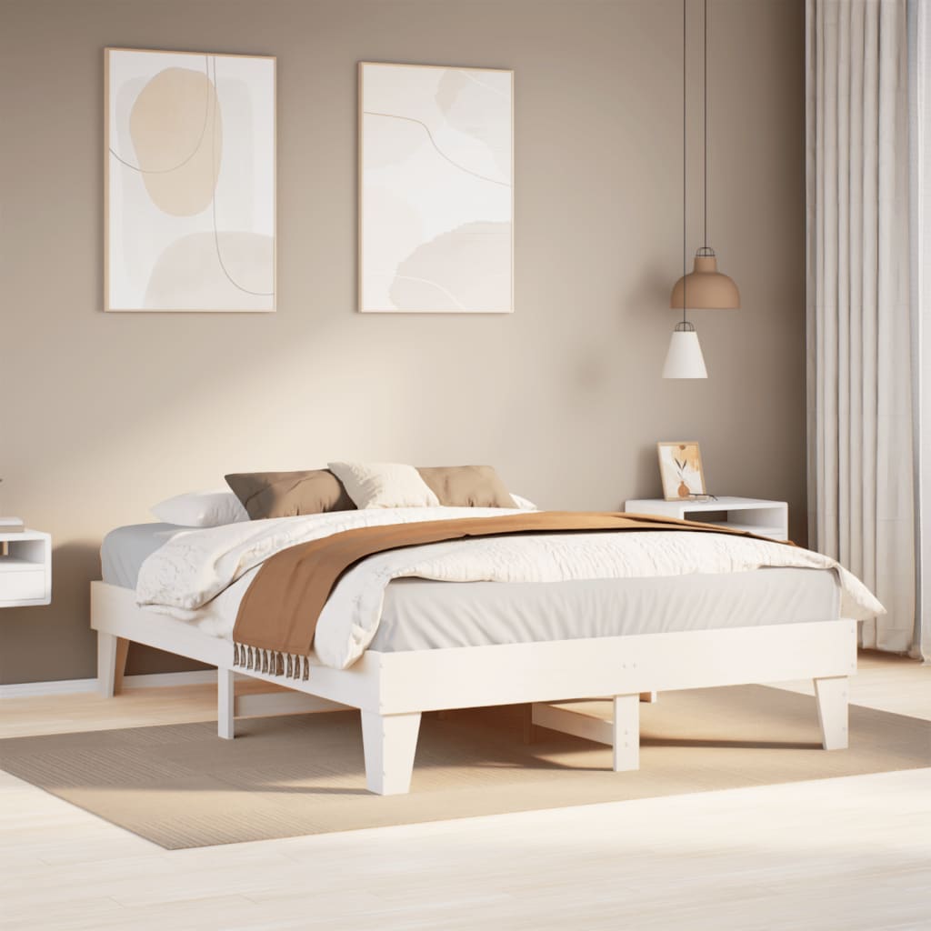 Bed Frame without Mattress Solid Wood Pine Length 200 cm White 160 cm