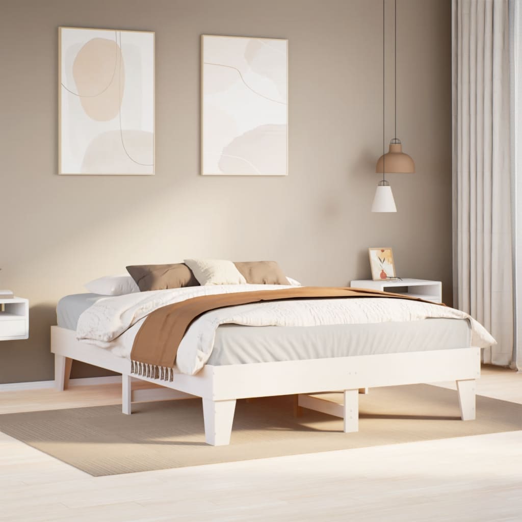 Bed Frame without Mattress Solid Wood Pine Length 200 cm White 140 cm