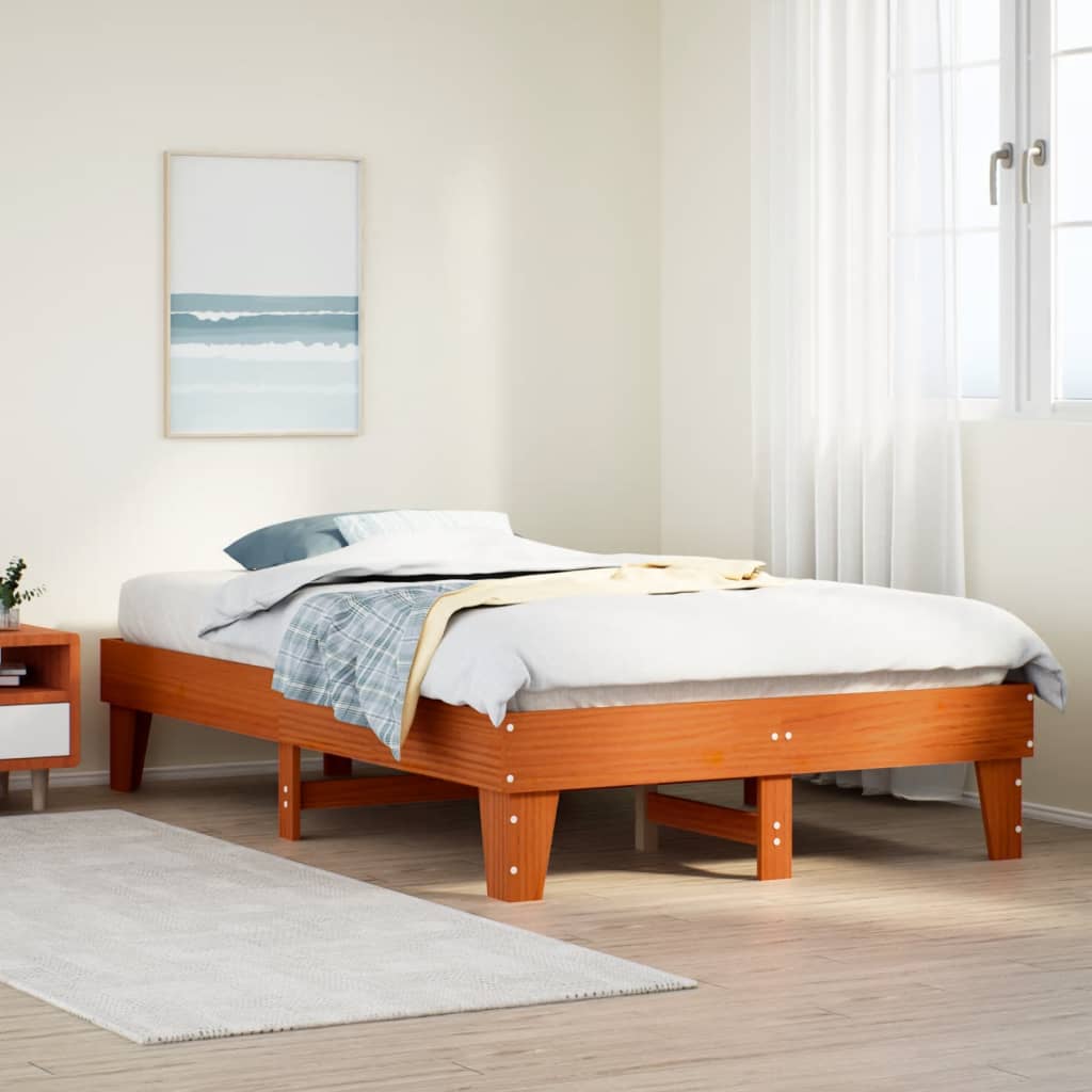 Bed Frame without Mattress Solid Wood Pine Length 200 cm Wax Brown 120 cm