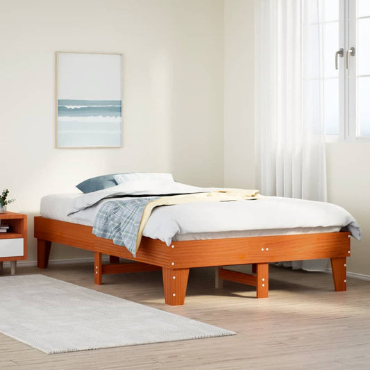 Bed Frame without Mattress Solid Wood Pine Length 200 cm Wax Brown 120 cm