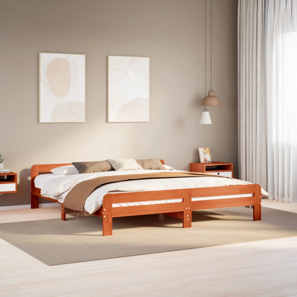 Bed Frame without Mattress Solid Wood Pine Wax brown 200 cm 200 cm